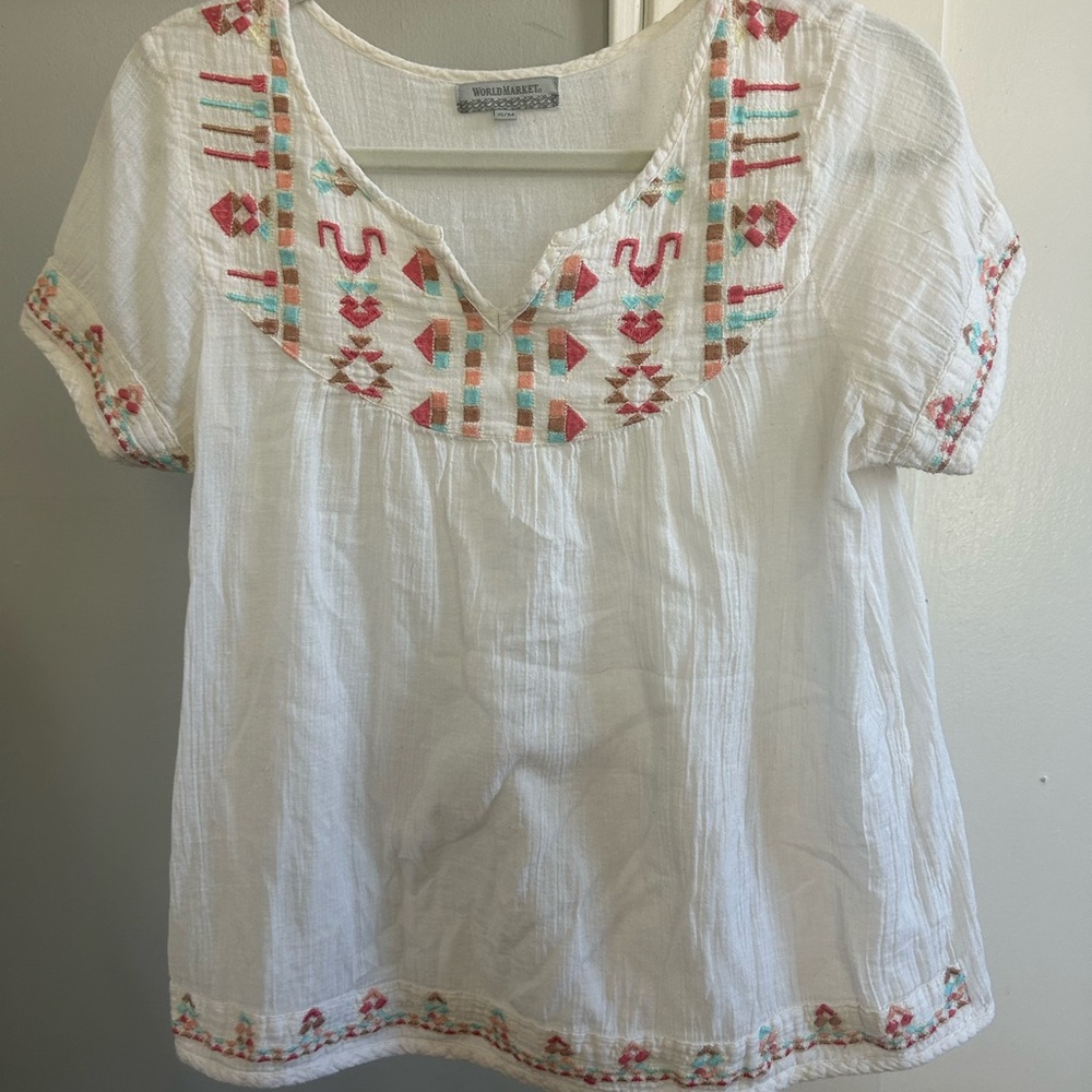 White Embroidered Peasant Top